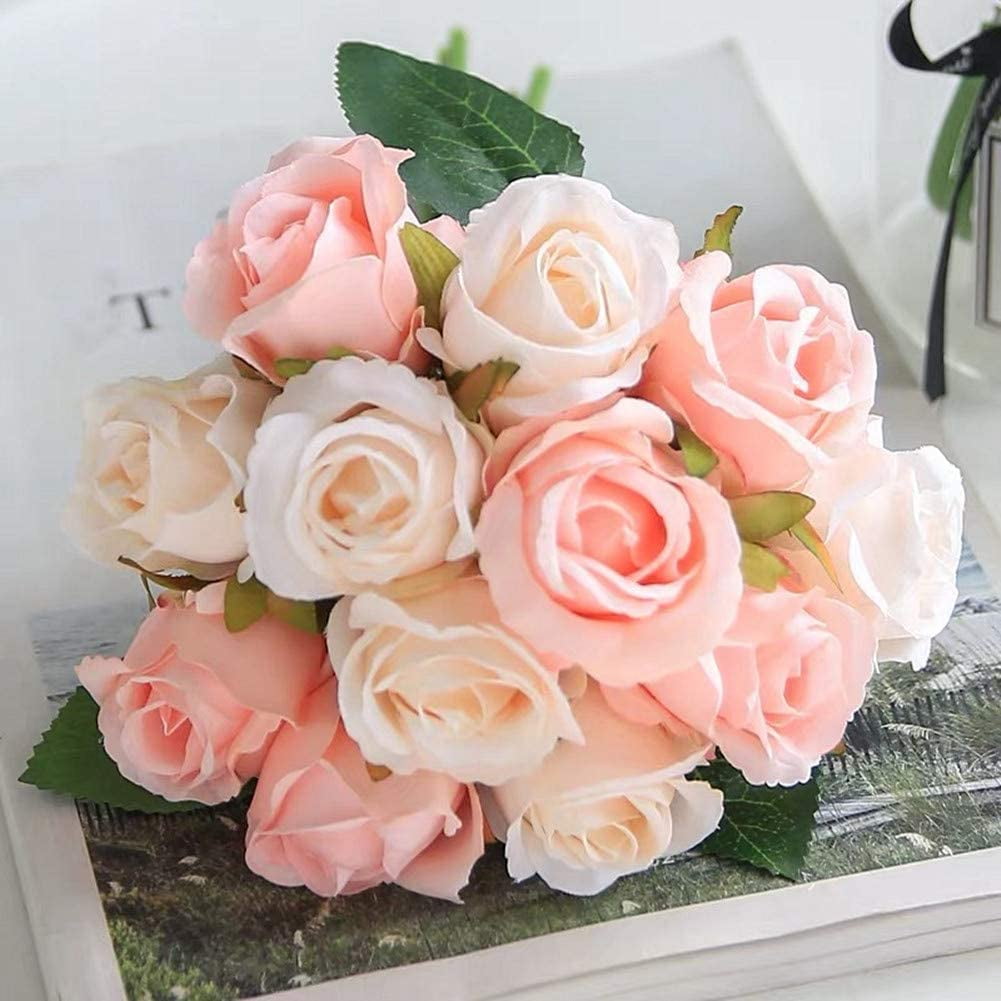 10 Pieces Champagne Artificial Velvet Rose Flowers Head Wedding Party Decoration 