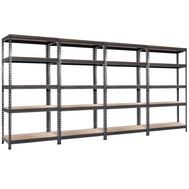 Costway 4 Étagères de Rangement en Métal à 5 Niveaux Support de Garage de 73 Po avec Étagères Grises