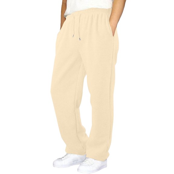 Dwelliawo Boys Sweatpants Wide Leg Straight Open Bottom Pants Elastic Waist Athletic Joggers Casual Sweat Pant with Pockets Beige 2xL