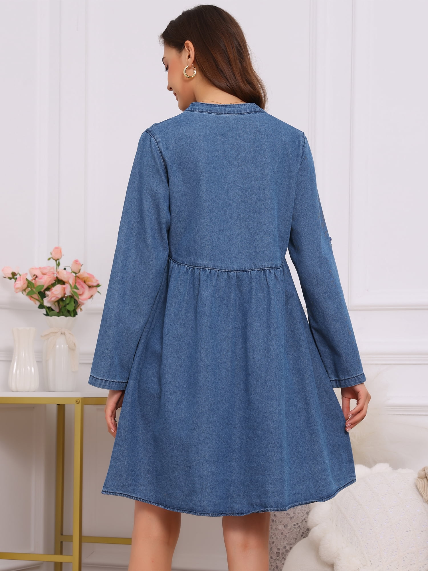 DARING DIVA Women's Maternity Denim Dress Long Sleeve Babydoll Nursing Dress 2XL Blue