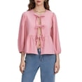 thumbnail image 2 of ZAXARRA Tie Front Tops for Women Puff Sleeve Casual Loose Shirt Cardigan Babydoll Ruffle Hem Blouse Party Club Streetwear, 2 of 8