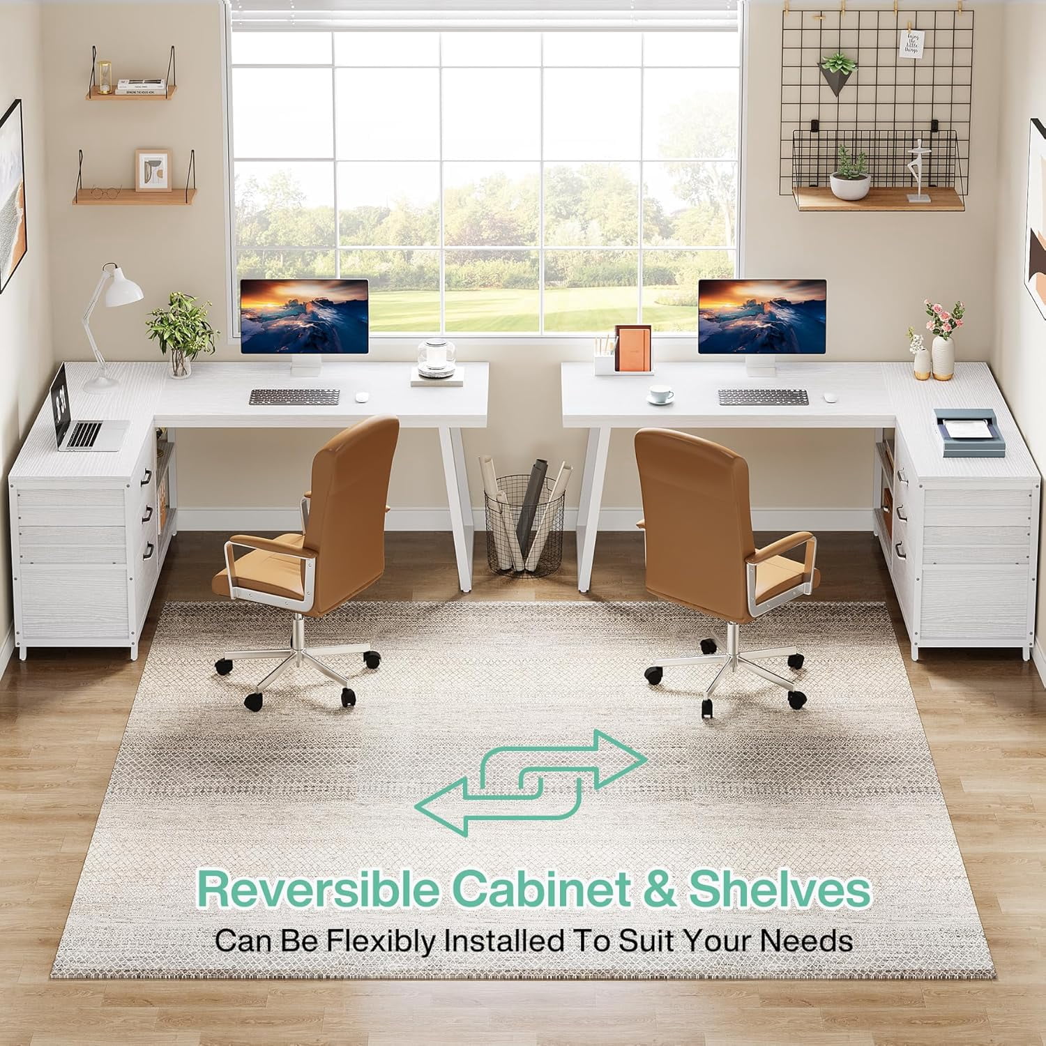 Tribesigns 53" L Shaped Office Desk, Reversible Corner Computer Desk with 3 File Drawers and 2 Storage Shelves for Home Office, Study, Gaming Room (White)