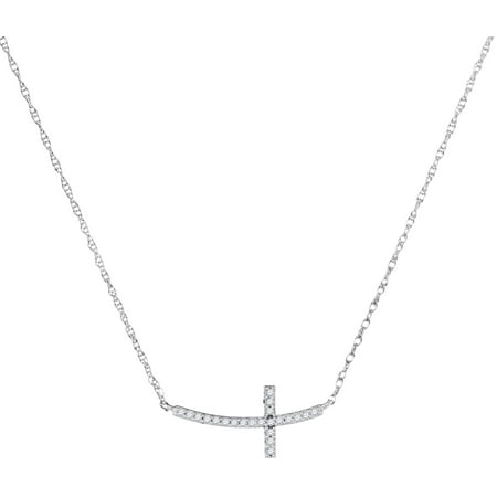 Macey Worldwide Jewelry - 10K White Gold Diamond Small Horizontal Cross ...