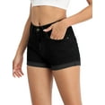 thumbnail image 5 of KISSMODA Women Cuff Raw Hem Distressed Denim Shorts for Summer Mid Rise Black, 5 of 7