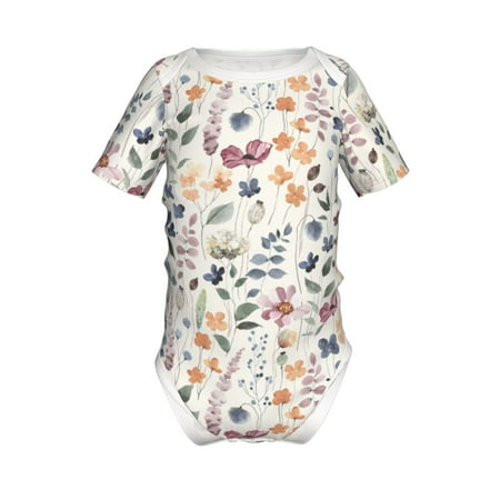 

Adobk Watercolor Floral Print Baby Climbing Clothes Jumpsuit Rompers Classic Rompers Child Short sleeve Bodysuits-9M