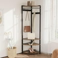 thumbnail image 1 of Ourlova Corner Coat Rack with Shoe Bench, Hall Tree with 6 Double Hooks, Hallway Storage Organizer, 1 of 6