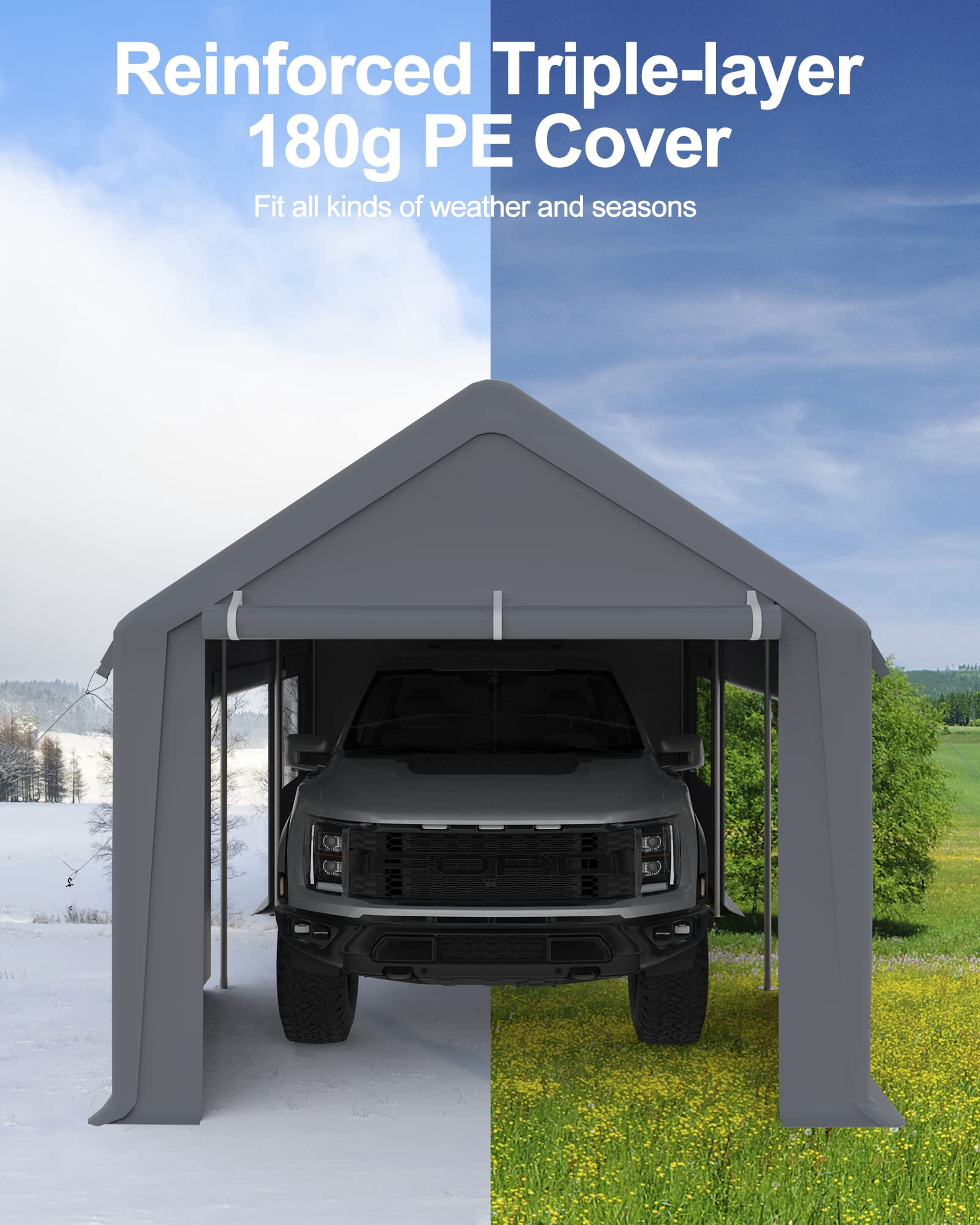 12x20 ft Heavy Duty Carport, Portable Garage with Roll-up Windows & Removable Sidewalls & Doors, Car Canopy with All-Season Tarp for Car Boat Truck Motorcycle