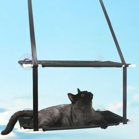 BEYCED Two-Tier Cat Hammock Window Mounted Cat Perch Set with Suction Cups, Black