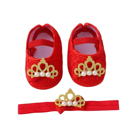 

Coduop Baby Girl Princess Mary Jane Shoes Wedding Dress Flat Shoes with Free Headband