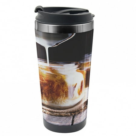 

Coffee Travel Mug Iced Drink Milk Mason Jars Steel Thermal Cup 16 oz by Ambesonne
