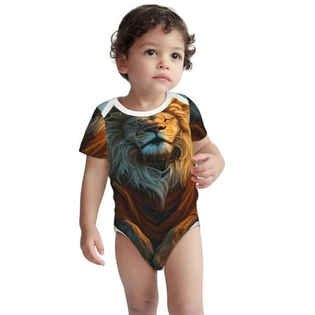 

Kdxio Prairie Meditating Lion Pattern Unisex Baby Cotton Short Sleeve Bodysuits-3 Months
