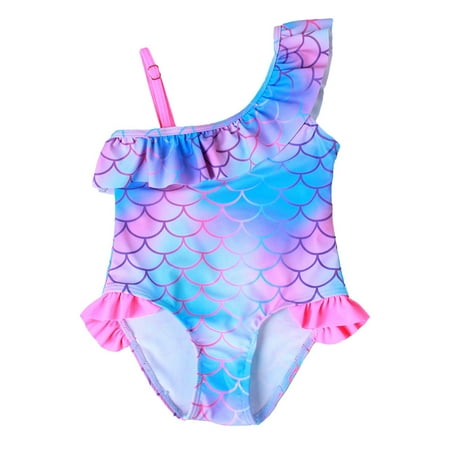Toimothcn Girl s Bathing Suit Sleeveless Casual Colorful Fish Scale Printed 2 Piece Bikini Set Quickly Dry Cover Up Swimwear 3-4 Years