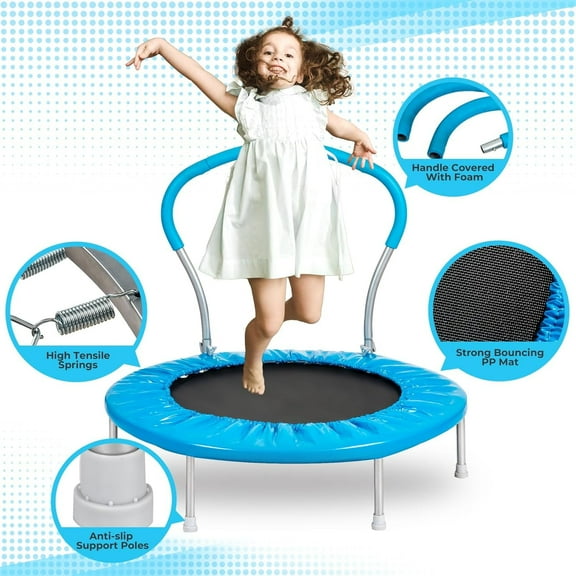36 Inch Kids Trampoline: Mini Trampoline with Handle Indoor Outdoor Use, Toddler Small Fitness Rebounder