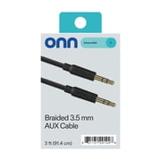onn 3ft 3.5mm Aux to Aux Braided Audio Cable, Black