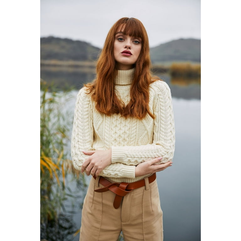 Women's Aran Cable Cropped Cashmere Sweater
