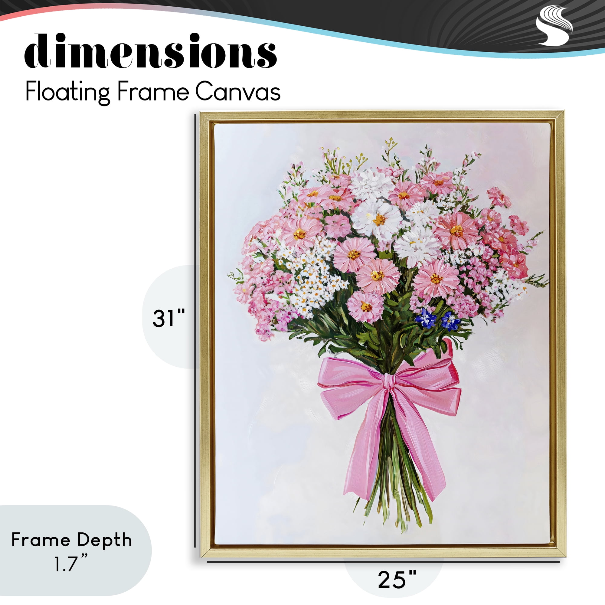 Stupell Industries Pink & White Tied Flower Bouquet Gold Framed Floater Canvas Wall Art, design by The Prints Vibe
