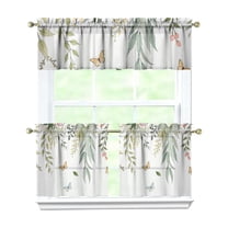 Green Leaves 3-Piece Kitchen Curtains Set Kitchen Curtains Sets with Valance for Windows Rod Pocket Machine Washable Kitchen Decor(54"x18" 2x27.5"x24")