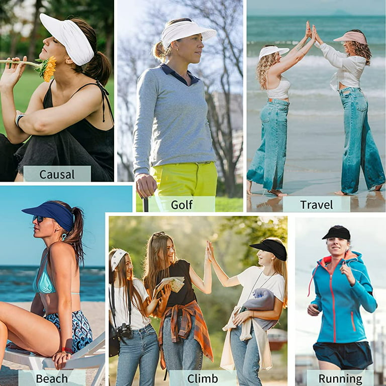 Womens Sun Visor Hat Wide Brim Summer UPF 50+ UV Protection Beach Sport Cap  Ponytail Hat