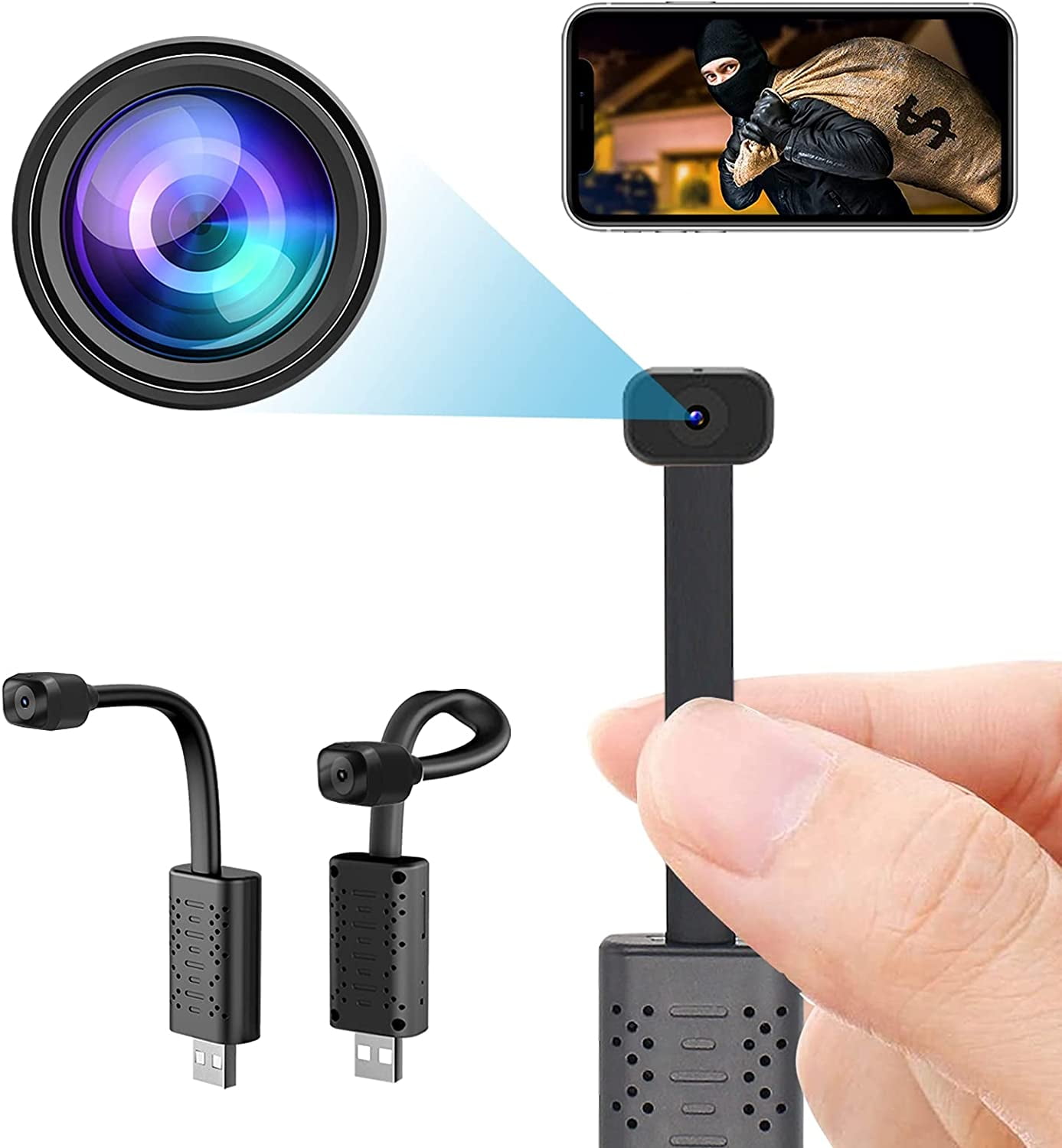 Smallest USB Camera WiFi,USB Plug Camera,HD 1080P USB Camera Security Surveillance with App Live Streaming, Motion Detection, Night Vision,Cloud Storage for Home/Office/Indoor Support iOS/Android...
