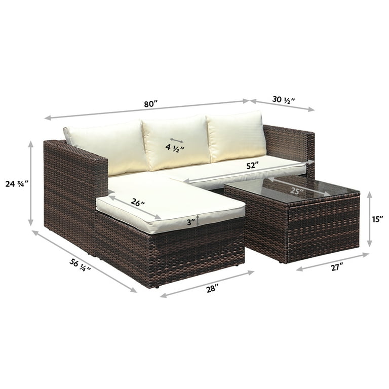 Abble 3 Piece Wicker Sectional Conversation Set with Cushions Brown Walmart