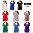 thumbnail image 4 of Botones de camiseta de talla grande para mujer Blusa suelta plisada sólida Túnicas Tops casuale Abanopi Blusa de manga corta, 4 of 7