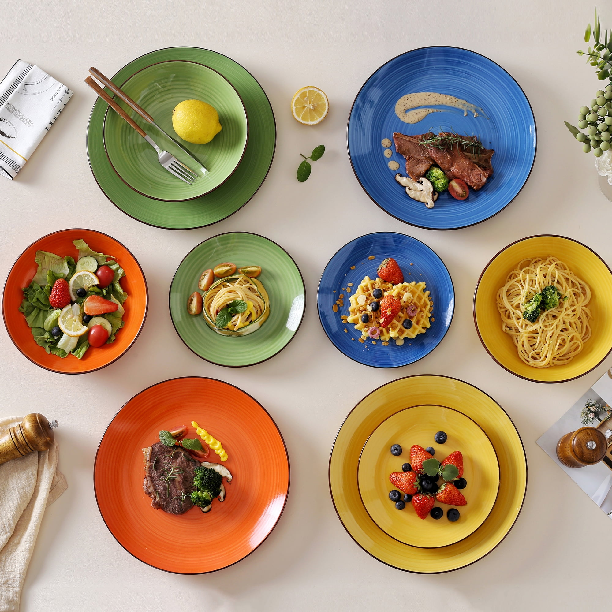 Dorothy 18 Piece Stoneware Dinnerware Set, Rainbow Series, Service for 6