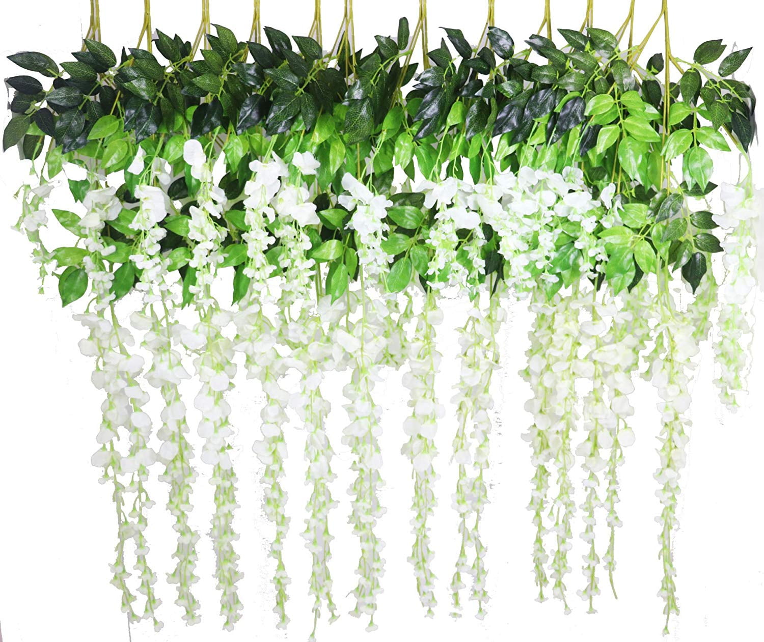 White DearHouse 12Pack 3.6 Feet/Piece Artificial Wisteria Vine Garland Hanging Wisteria Garland Silk Flowers String for Home Party Garden Wedding Decor