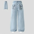 thumbnail image 2 of Staki Little Girl Jeans Girl's Washed Jean Elastic Waist Denim Pants Straight Leg Trousers with Pockets 5-13Y(Light Blue,9-10 Years), 2 of 9