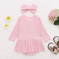 thumbnail image 3 of Baby Girl Fall Winter Sleeveless Dress Infant Baby Girls Long Sleeve Solid Ribbed Clothes Romper Dress Hairband Outfits Christmas Dress Cartoon Dinosaur Print Dresses, 3 of 7