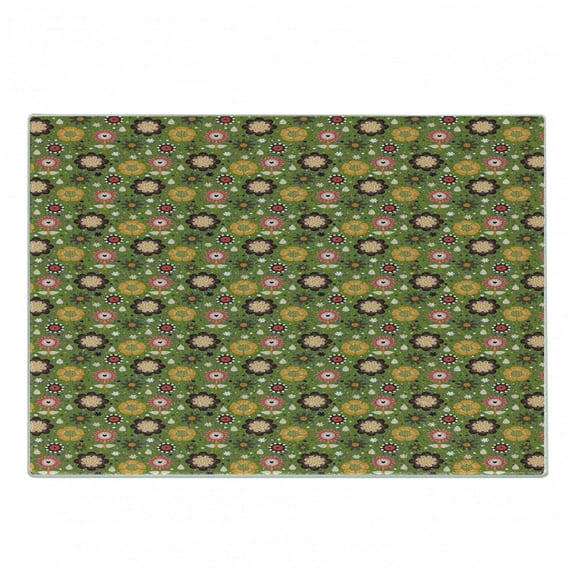 Floral Cutting Board, Spring Nature Botanical Pattern with Abstract Design Flowers, Decorative Tempered Glass Cutting and Serving Board, in 3 Sizes, by Ambesonne