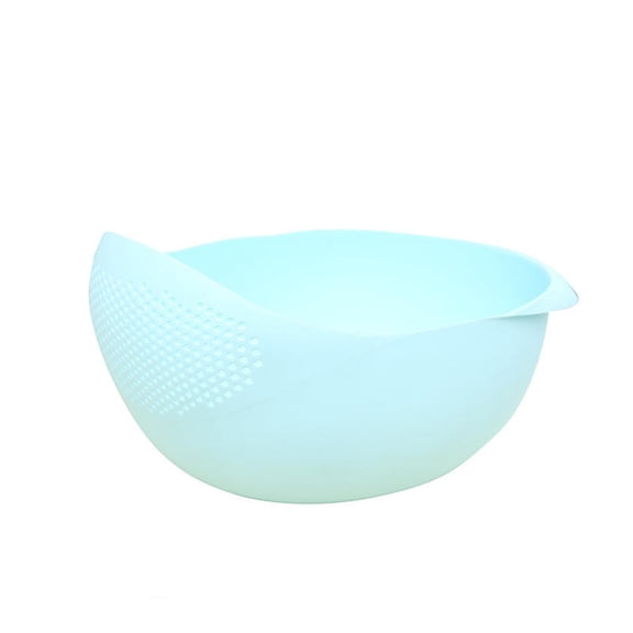 Rice Strainer and Colander Bowl with Side Drainer, Food Grade Plastic Rice Beans Peas Washing Colander, Vegetable Steamer Basket, Collapsible, Perforated Design (Blue)