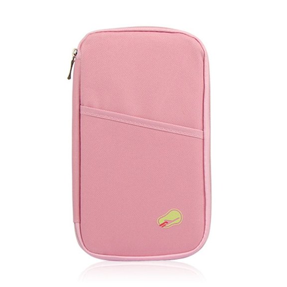Travel Accessories Large Capacity Zipped Case Purse Credit Card Storage Passport Document Tickets Holder Wallet Bag Travel Organiser PINK
