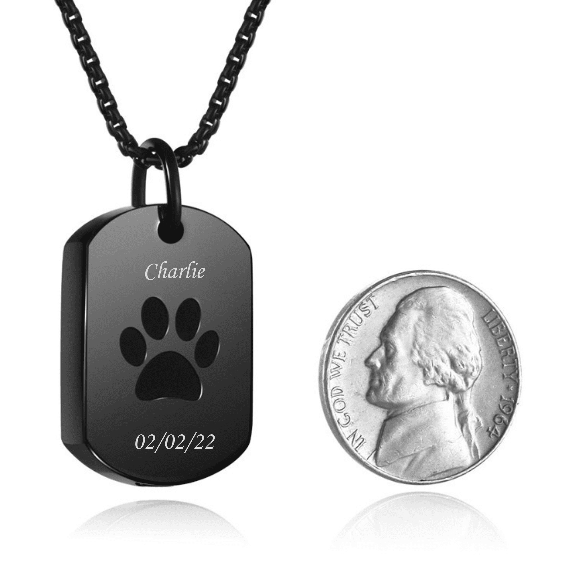 Custom Cremation Jewelry Black Stainless Steel Dog Paw Ash Urn Pendant Necklace