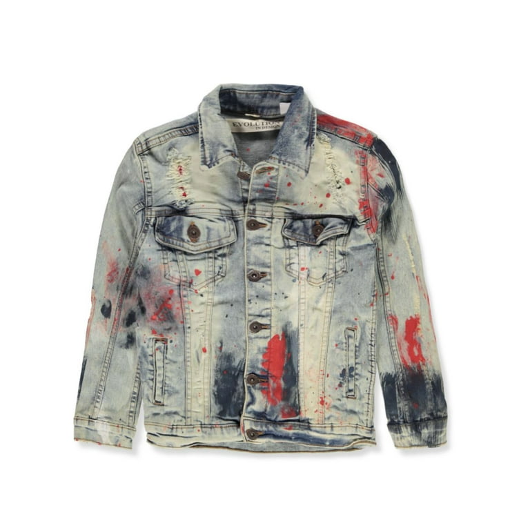 Evolution In Design Boys' Denim Paint Splatter Jacket - light tint, 8 (Big  Boys)