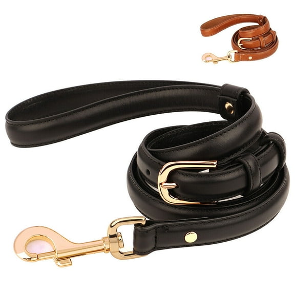 Didog Genuine Leather Dog Leash with Double Handle 5ft Long & 3/4" Wide Heavy Duty