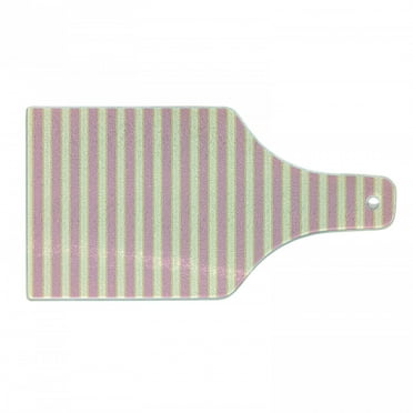 Pink and Yellow Cutting Board, Vertically Striped Pattern in Retro Style and Pastel Colors, Decorative Tempered Glass Cutting and Serving Board, Wine Bottle Shape, Pale Yellow Pale Pink, by Ambesonne