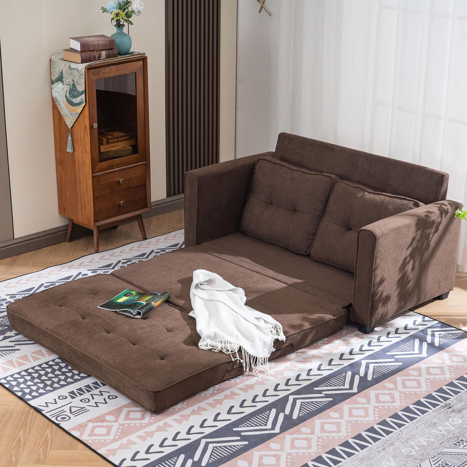 Foldable Double Chaise Lounge Sofa Chair with Armrest, Soft Floor Sofa