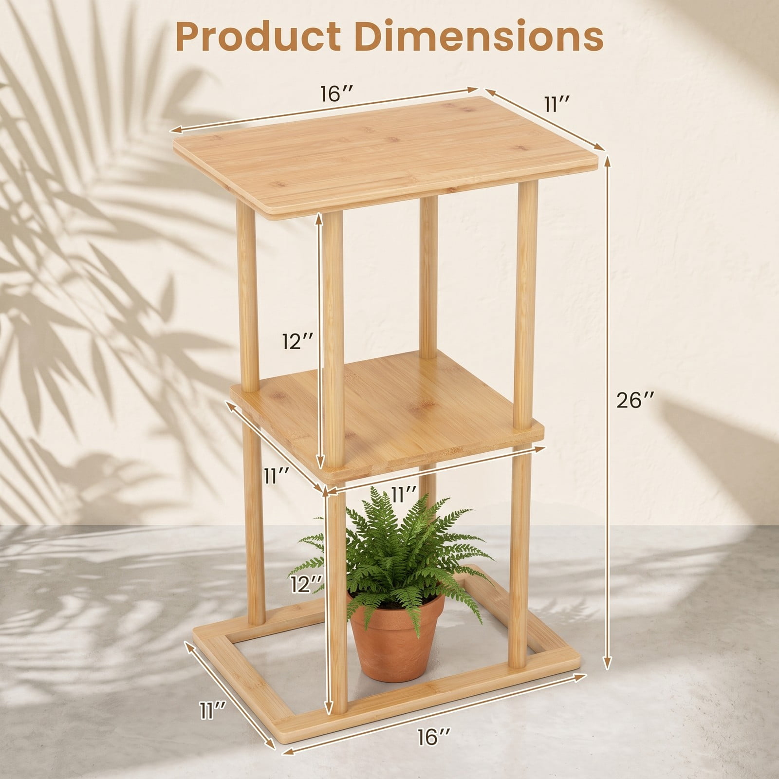 Furnibear 2-Piece Bamboo Side Table Set with Storage Shelves, 2-Tier End Table Nightstand for Living Room Bedroom Home Office, Rectangular Sofa Couch Accent, Natural