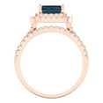 thumbnail image 4 of 3.05ct Brilliant Emerald Cut Natural London Blue Topaz 14K Rose Gold Halo Solitaire with Accents Engagement Bridal Wedding Ring Band Set size 10.5, 4 of 7