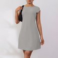thumbnail image 2 of Women's Sexy Low Back Mini Dress Short Sleeve Crew Neck A-Line Graduation Sundress, 2 of 6