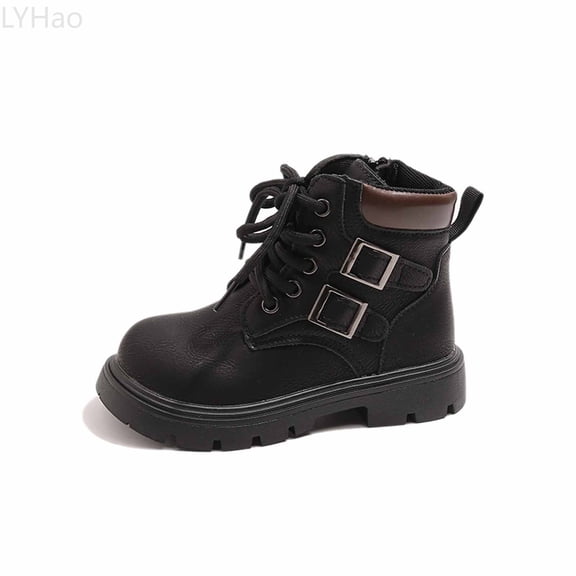 LYHao Fashion Soft Sole Short Boots For Girls British Style Comfortable Leather Children's Footwear ,Girls Boots Sizes 10 Black(3.5-4 Years)