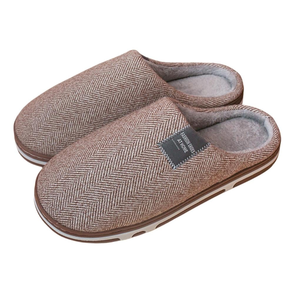 Popfeel Men's Memory Foam Slippers Indoor Outdoor Cozy House Shoes with Sturdy Rubber Sole, Size: US(8.5-9.5), Brown