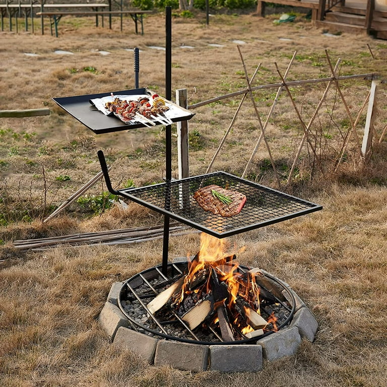 Heavy Duty Swivel Campfire Cooking Grill Grate Over Fire-Pit BBQ