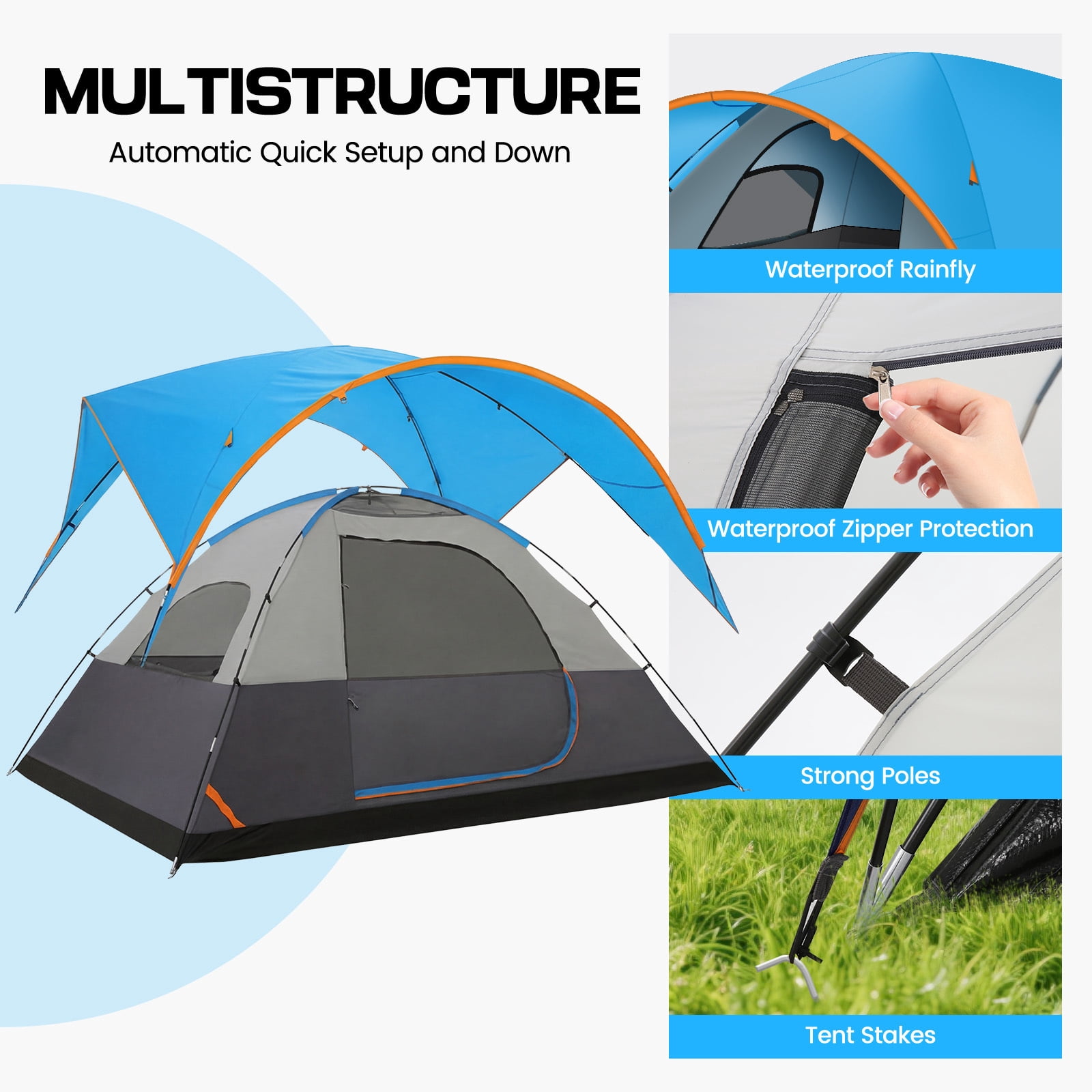 HOTEEL 8-10 Person Tent for Camping, Easy Setup Camping Tent with Rainfly & Screen Windows for Camping/Traveling/Family Gathering/Hiking/Beach, Blue