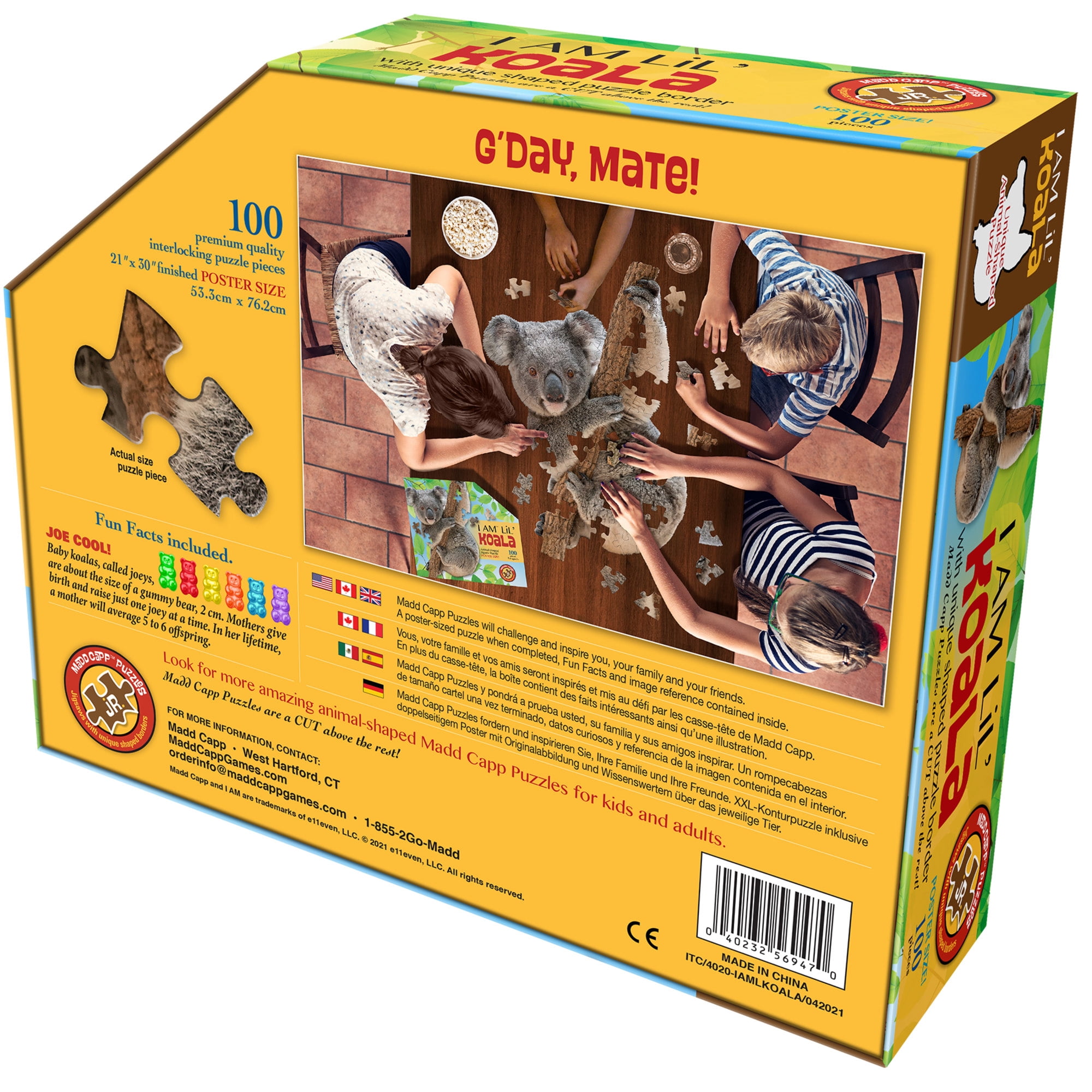 Madd Capp LiL' KOALA 100 Piece Jigsaw Puzzle For Ages 5+ - 4020 - Unique Animal-Shaped Border, Poster Size when completed, Oversized Puzzle Pieces For Easy Handling, Includes Educational Fun Facts