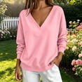 thumbnail image 2 of Horkkom Oversized Sweatshirt for Women Pullover Solid Color V Neck Sweatshirt Casual Loose Sweat Shirts S, 2 of 6