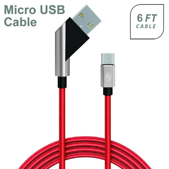 Universal Fast Charge 6Ft 2.4Amp Angled Fabric Micro USB Cable