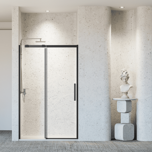 46-48"W x 76"H Frameless Single Sliding Shower Door, 5/16"(8mm) SGCC Tempered Glass, Matte Black