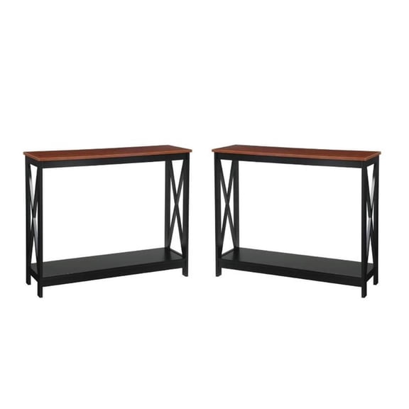 Home Square 2 Piece Wood Console Table Set in Cherry and Black