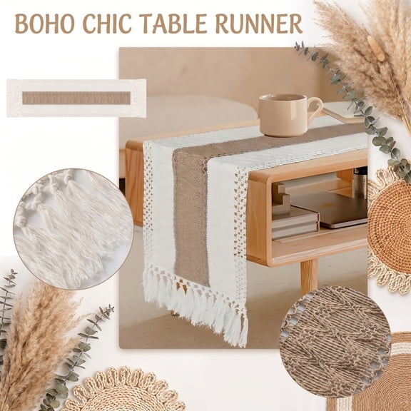 63x12 Inch Tassel Table Runner Placemat Set Macrame Boho Decor for Party Gathering Hotel Kitchen Dining Table Top